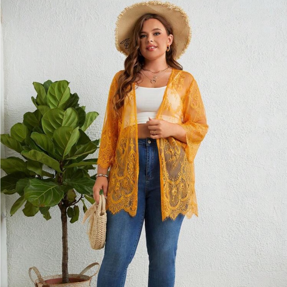 Gold Plus Open Front Sheer Cardigan - Picture 2 of 5